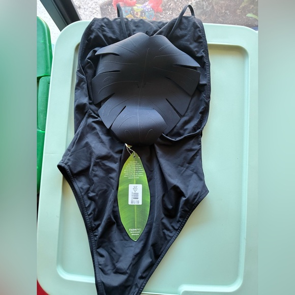 NEW Farm Rio Made In Brazil Black Leaf One-piece High Neck Swimsuit XL - Picture 2 of 11